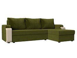 Угловой диван Николь Лайт (основа микровельвет зеленый, компаньон экокожа бежевая) - Фото предпросмотра
