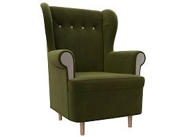 Кресло Торин (полностью микровельвет зеленый, вставки микровельвет бежевый) - Фото предпросмотра