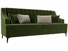 Прямой диван Марк (полностью микровельвет зеленый, кант микровельвет бежевый, подушки микровельвет ЗЕЛ/БЕЖ) - Фото предпросмотра