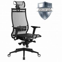 Кресло офисное МЕТТА "SAMURAI" Black Edition, сверхпрочная сетка, регулируемое, черное - Фото предпросмотра
