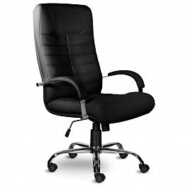 Кресло из натуральной кожи "Орион", хром, монолитный каркас, черное - Фото предпросмотра