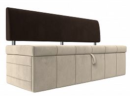 Кухонный прямой диван Стоун (основа микровельвет бежевый, компаньон микровельвет коричневый) - Фото предпросмотра