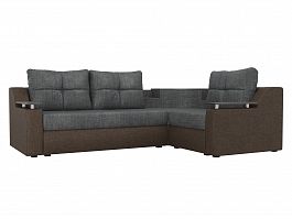 Угловой диван Тесей правый (основа рогожка серая, компаньон рогожка коричневая) - Фото предпросмотра