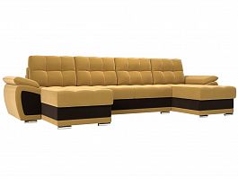 П-образный диван Нэстор (основа микровельвет желтый, компаньон микровельвет коричневый) - Фото предпросмотра