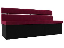 Кухонный прямой диван Классик (основа микровельвет бордовый, компаньон микровельвет черный) - Фото предпросмотра