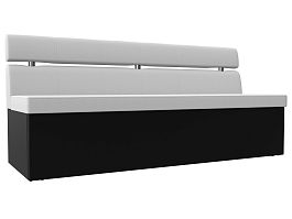 Кухонный прямой диван Классик (основа экокожа белая, компаньон экокожа черная) - Фото предпросмотра
