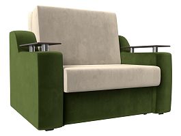 Прямой диван аккордеон Сенатор 100 (основа микровельвет бежевый, компаньон микровельвет зеленый) - Фото предпросмотра