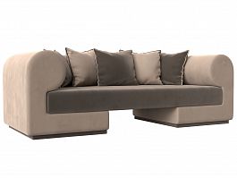 Прямой диван Кипр (основа велюр коричневый, компаньон велюр бежевый, подушки велюр коричневый, бежевый) - Фото предпросмотра
