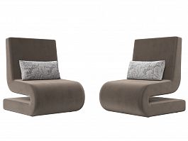 Кресло Волна (полностью велюр коричневый, подушки велюр серый с узором) - Фото предпросмотра