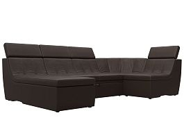 П-образный модульный диван Холидей Люкс (полностью экокожа коричневая) - Фото предпросмотра