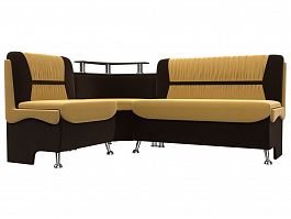 Кухонный угловой диван Сидней левый (основа микровельвет желтый, компаньон микровельвет коричневый) - Фото предпросмотра