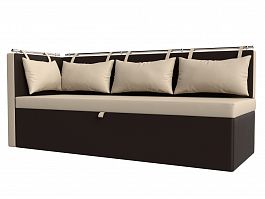Кухонный диван Метро с углом левый (основа экокожа бежевая, компаньон экокожа коричневая) - Фото предпросмотра