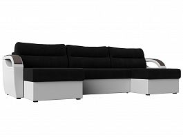 П-образный диван Форсайт (основа микровельвет черный, компаньон экокожа белая) - Фото предпросмотра