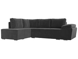 Угловой диван Хьюго угол левый (полностью велюр серый) - Фото предпросмотра