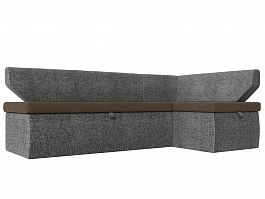 Кухонный угловой диван Омура правый (основа рогожка коричневая, компаньон рогожка серая) - Фото предпросмотра