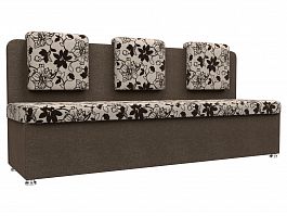 Кухонный прямой диван Маккон 3-х местный (основа рогожка Цветы, компаньон рогожка коричневая) - Фото предпросмотра
