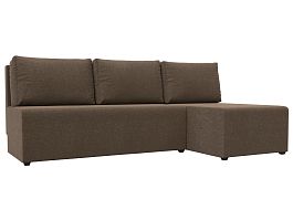 Угловой диван Поло правый (полностью рогожка коричневая) - Фото предпросмотра
