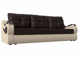 Прямой диван Меркурий еврокнижка (основа экокожа коричневая, компаньон экокожа бежевая) - Фото предпросмотра