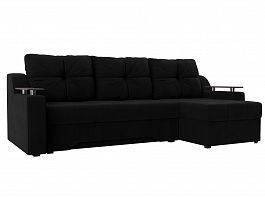 Угловой диван Сенатор правый (полностью микровельвет черный) - Фото предпросмотра