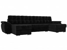 П-образный диван Нэстор (полностью велюр черный) - Фото предпросмотра