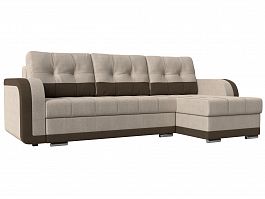 Угловой диван Марсель правый (основа рогожка бежевая, компаньон рогожка коричневая) - Фото предпросмотра
