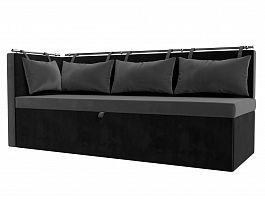Кухонный диван Метро с углом левый (основа велюр серый, компаньон велюр черный) - Фото предпросмотра