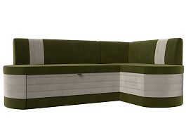 Кухонный угловой диван Токио правый (основа микровельвет зеленый, компаньон микровельвет бежевый) - Фото предпросмотра