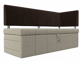 Кухонный прямой диван Стоун с углом правый (основа рогожка Корфу 02, компаньон микровельвет коричневый) - Фото предпросмотра