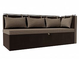 Кухонный диван Метро с углом (основа рогожка Корфу 03, компаньон микровельвет коричневый) - Фото предпросмотра