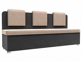 Кухонный прямой диван Маккон 3-х местный (основа велюр бежевый, компаньон велюр серый) - Фото предпросмотра
