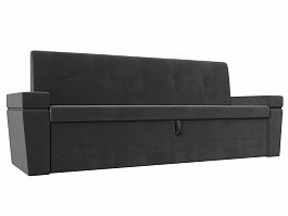 Кухонный прямой диван Деметра (полностью велюр серый) - Фото предпросмотра