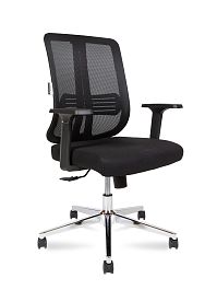 Кресло офисное Tema Сhrome LB  / база хром / черный пластик / черная сетка / черная ткань - Фото предпросмотра