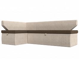 Кухонный угловой диван Омура левый (основа рогожка коричневая, компаньон рогожка бежевая) - Фото предпросмотра