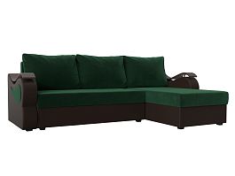 Угловой диван Меркурий Лайт (основа велюр зеленый, компаньон экокожа коричневая) - Фото предпросмотра