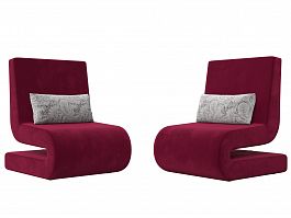 Кресло Волна (полностью микровельвет бордовый, подушки велюр серый с узором) - Фото предпросмотра