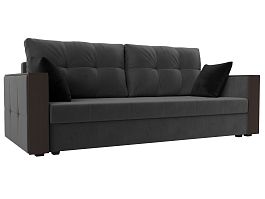 Прямой диван Валенсия Лайт (полностью велюр серый, подушки велюр СЕР/беж) - Фото предпросмотра