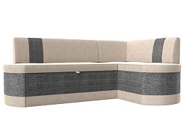 Кухонный угловой диван Токио правый (основа рогожка бежевая, компаньон рогожка серая) - Фото предпросмотра
