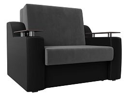 Прямой диван аккордеон Сенатор 100 (основа велюр серый, компаньон экокожа черная) - Фото предпросмотра