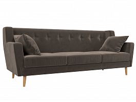 Прямой диван Брайтон 3 (полностью велюр коричневый) - Фото предпросмотра