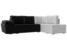 Угловой диван Хьюго угол правый (экокожа черная/ черная/ белая) - Фото предпросмотра