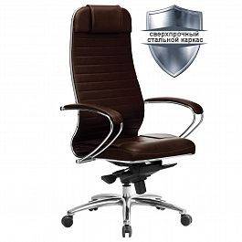 Кресло офисное МЕТТА "SAMURAI" KL-1.04, рецик. кожа, темно-коричневое - Фото предпросмотра