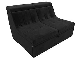 Модуль Холидей Люкс раскладной диван (полностью велюр черный) - Фото предпросмотра