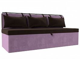 Кухонный прямой диван Метро (основа микровельвет коричневый, компаньон микровельвет сиреневый) - Фото предпросмотра
