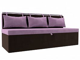 Кухонный прямой диван Метро (основа микровельвет сиреневый, компаньон микровельвет коричневый) - Фото предпросмотра