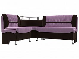 Кухонный угловой диван Сидней левый (основа микровельвет сиреневый, компаньон микровельвет коричневый) - Фото предпросмотра