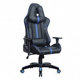 Кресло компьютерное BRABIX "GT Carbon GM-120", две подушки, экокожа, черное/синее, 531930 - Фото предпросмотра