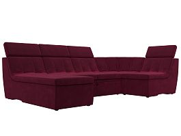 П-образный модульный диван Холидей Люкс (полностью микровельвет бордовый) - Фото предпросмотра