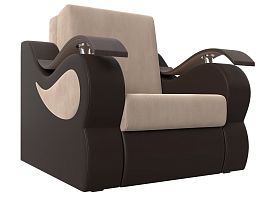 Кресло-кровать Меркурий 80 (основа велюр бежевый, компаньон экокожа коричневая) - Фото предпросмотра