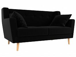 Прямой диван Брайтон 2 (полностью велюр черный) - Фото предпросмотра