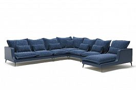 Rey угловой диван с шезлонгом замша синий - Фото предпросмотра
